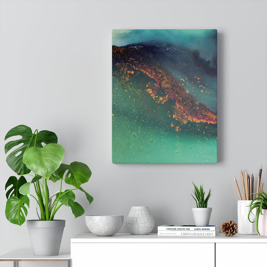 Abstract Canvas Art | Green Navy Blue Gold