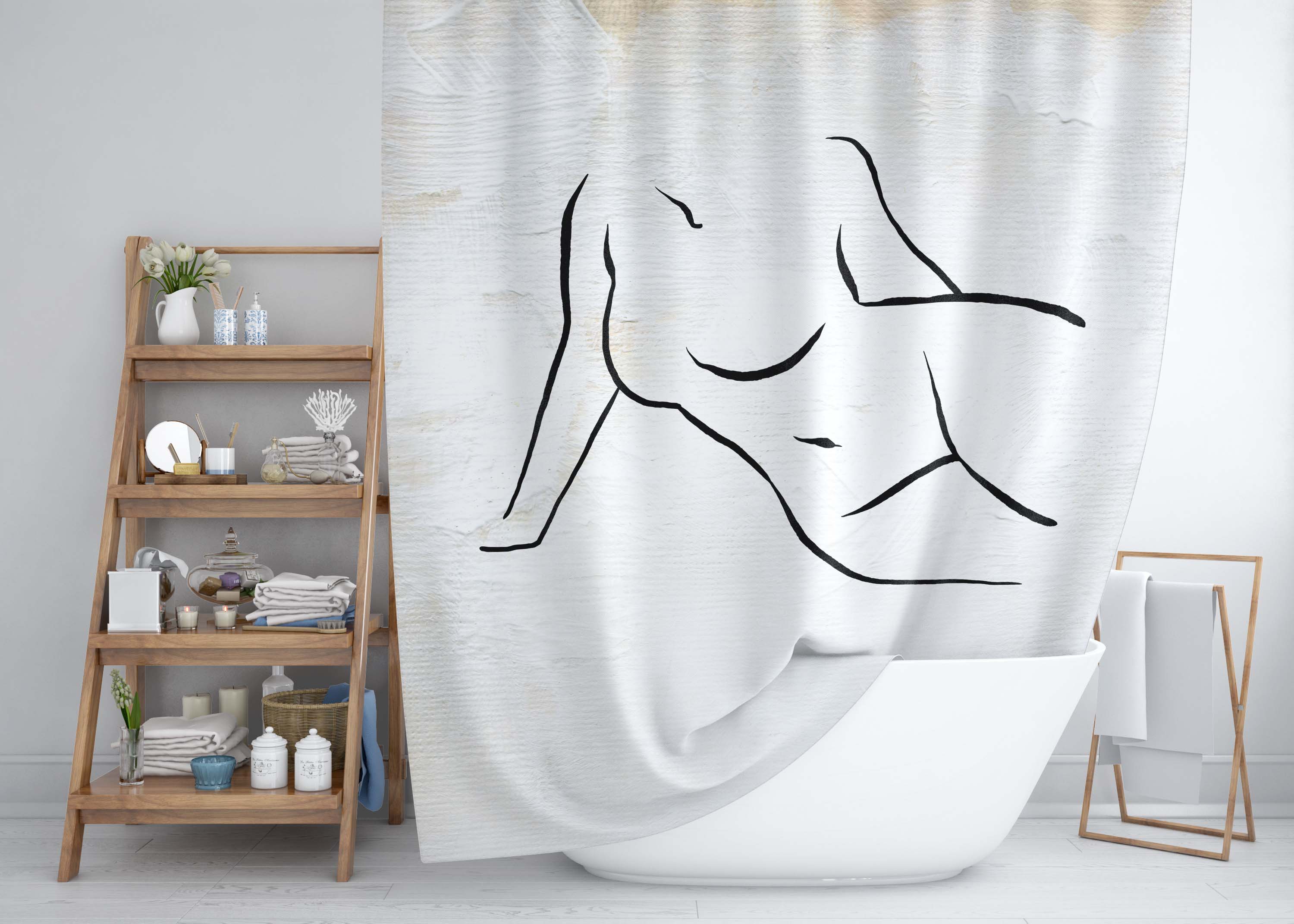 Terracotta Shower Curtain | Cream Beige | One Line Art