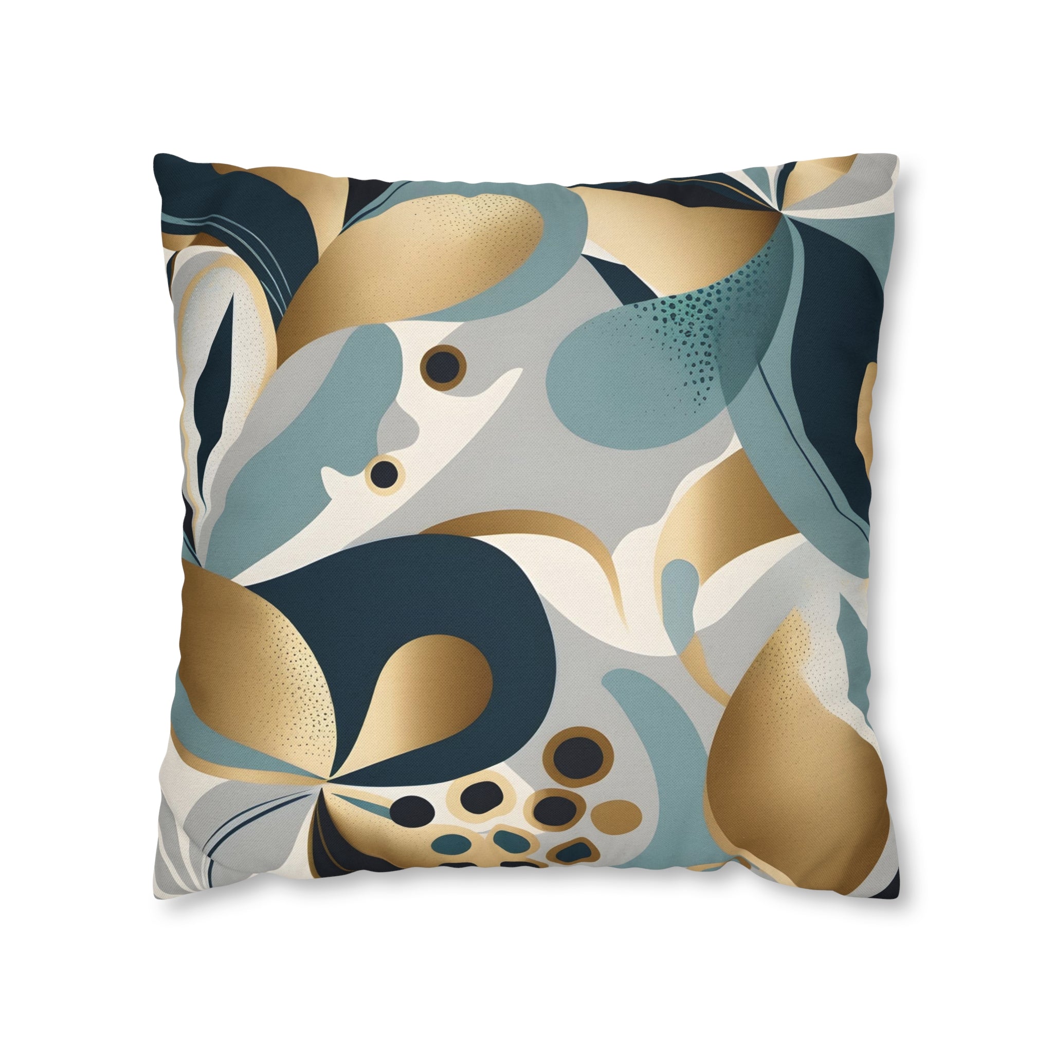 Abstract Boho Pillow Cover Teal Navy Blue, Gold Beige
