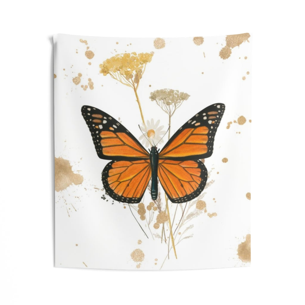 Whimsical Tapestry | White Gold Orange Butterfly