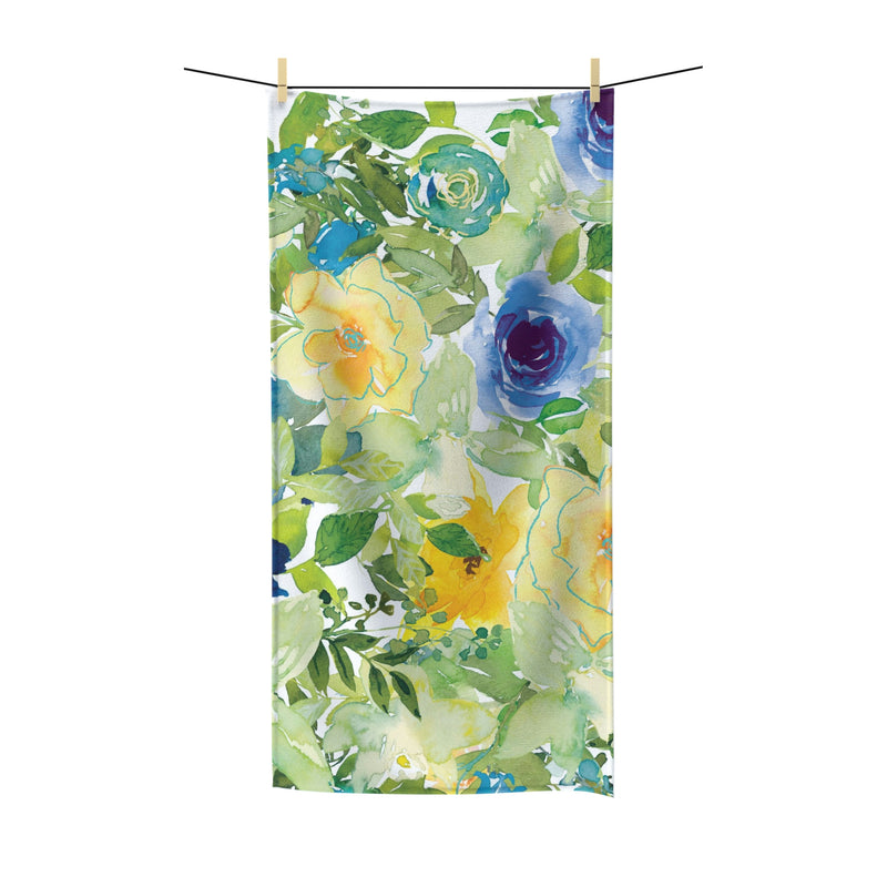 Floral Boho Bath Towel | Summer Florals, Yellow Green Blue