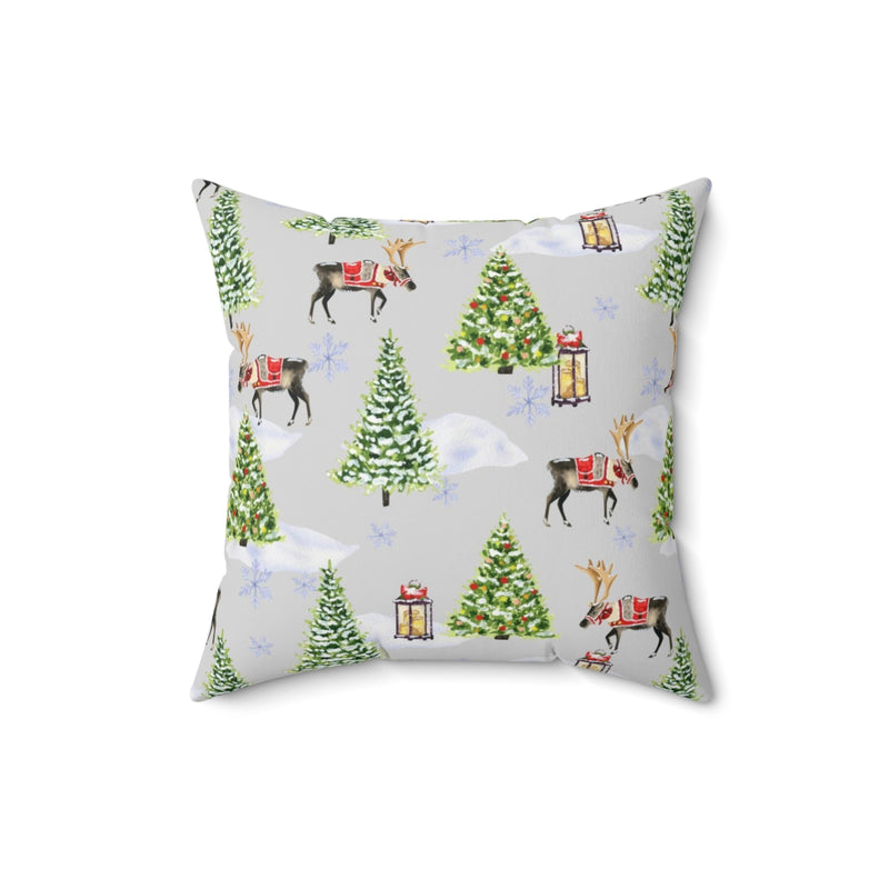 Christmas Square Pillow Cover | Gray Winter Snow Forest Trees