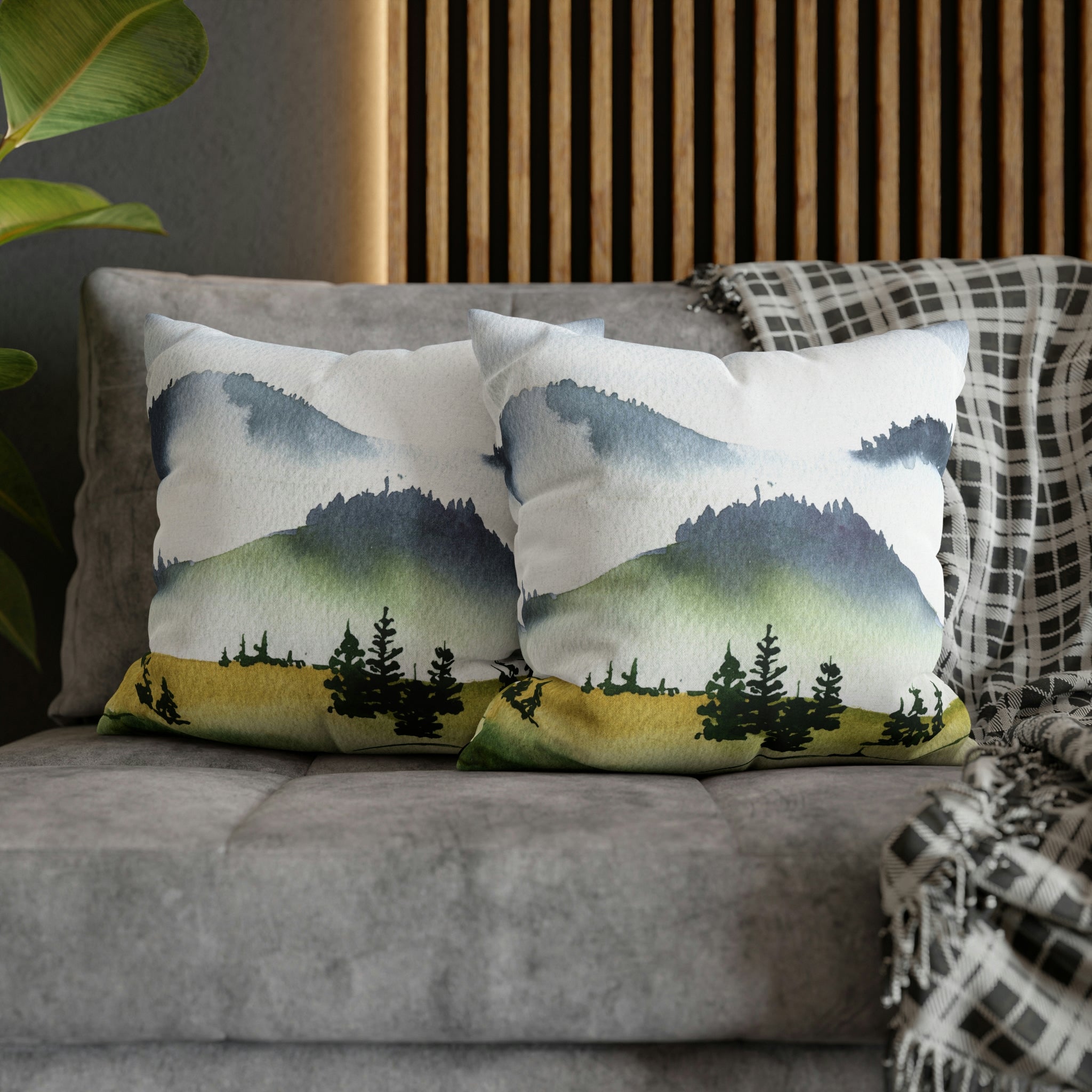 Floral Boho Pillow Cover | Mountain Green Trees