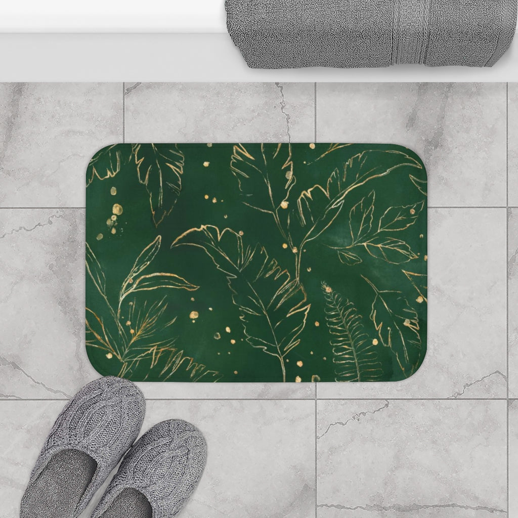 Boho Floral Bath Mat | Green Beige Monstera