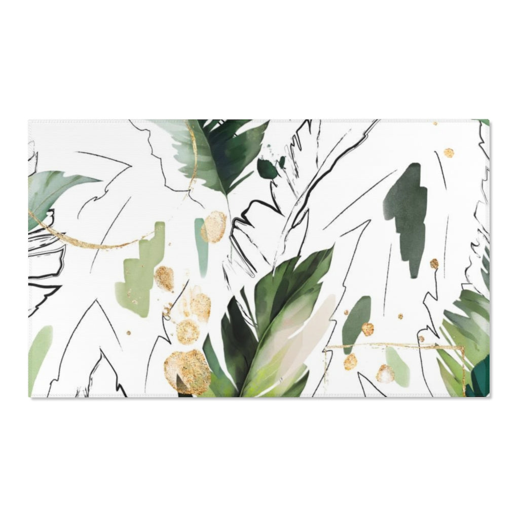 Floral Boho Area Rug | Tropical Green Leaves