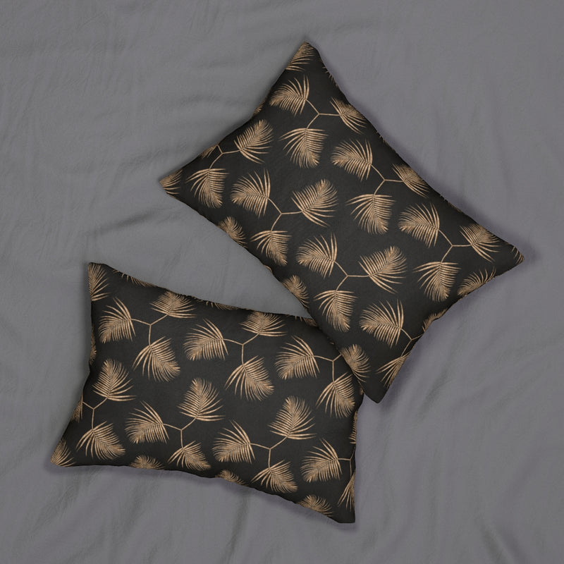 Abstract Boho Lumbar Pillow | Black Gold Feathers