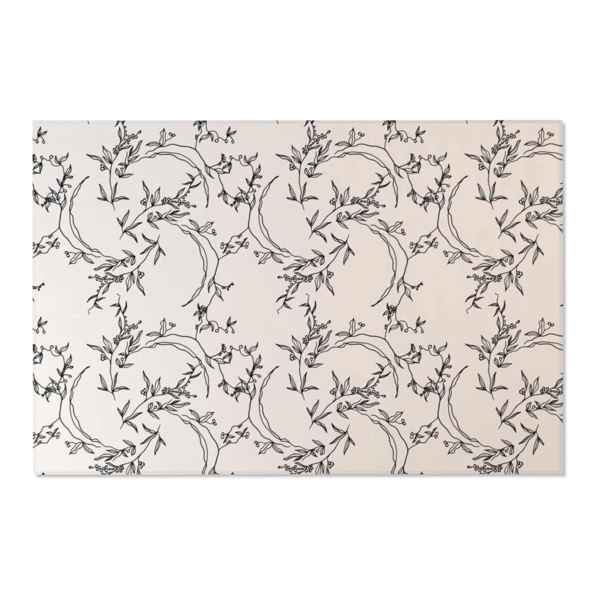 Floral Area Rug | Beige Line Art Leaves