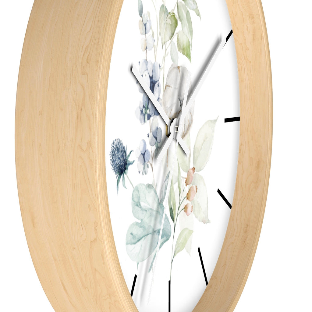 Wood, Floral Wall Clock 10"