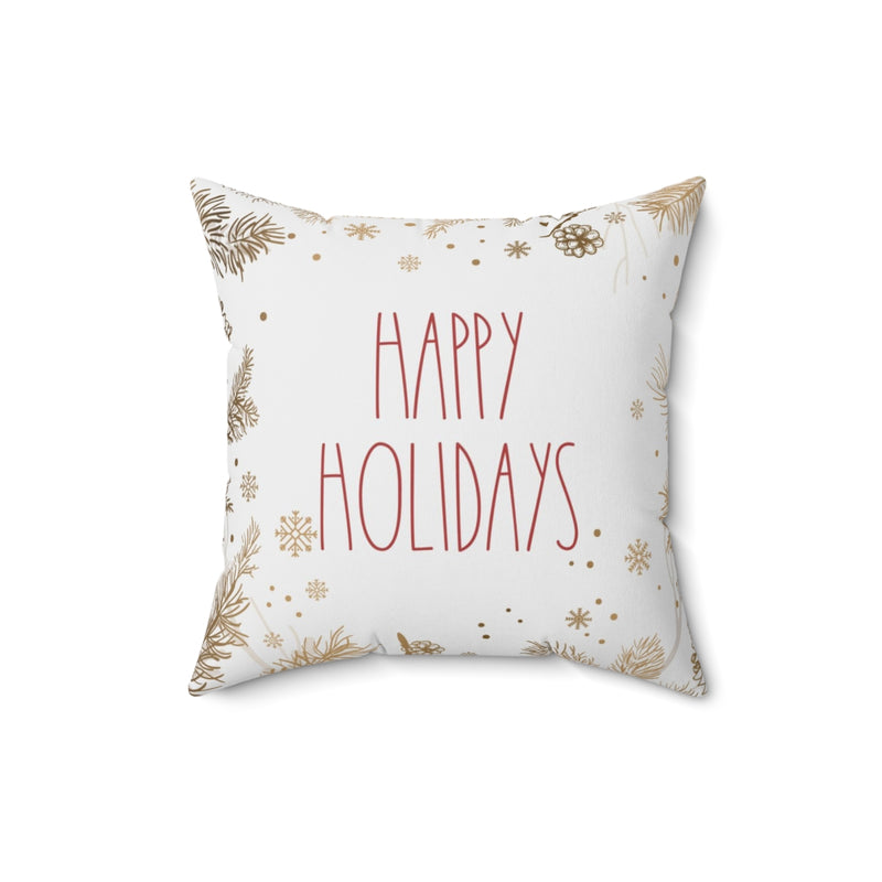 Christmas Square Pillow Cover | Happy Holidays Beige Branches