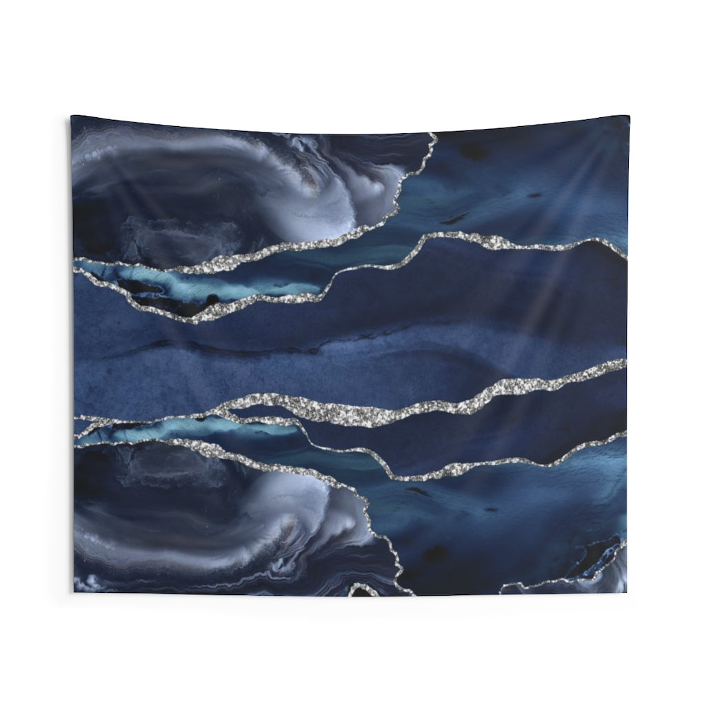 Abstract Tapestry | Navy Blue Silver