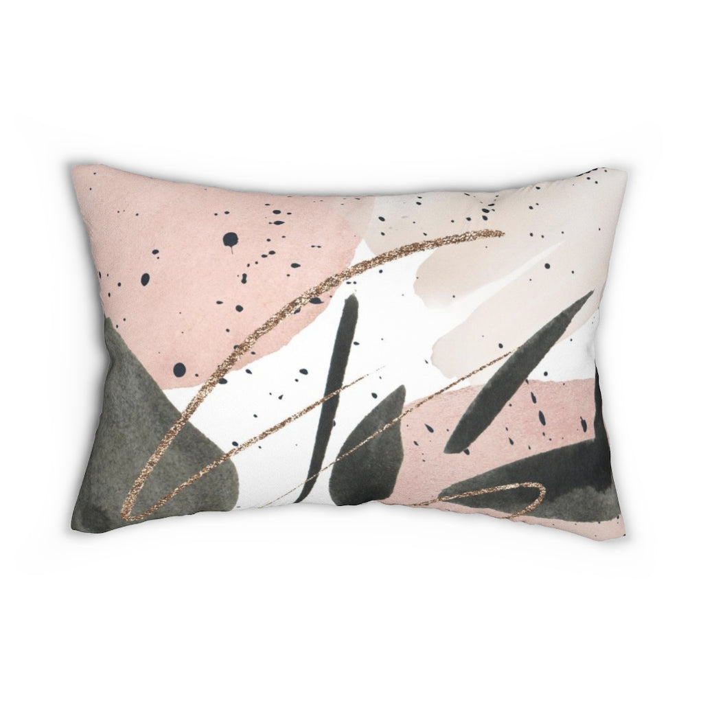 Abstract Boho Lumbar Pillow | Beige Blush Pink Black Gold