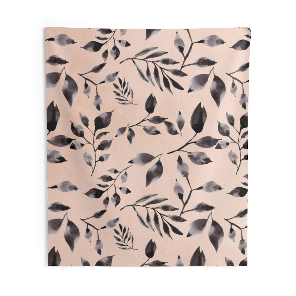 Floral Tapestry | Blush Pink Indigo Blue Leaves