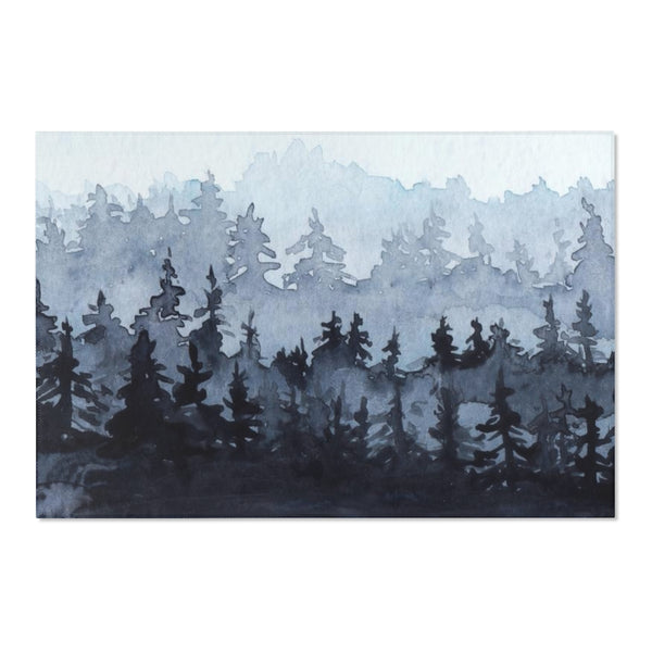 Abstract Boho Area Rug | Woodlands Black Gray Blue Forest