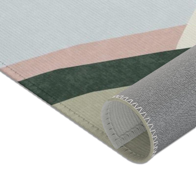 Abstract Boho Area Rug | Baby Blue Gray Green Pink Hills