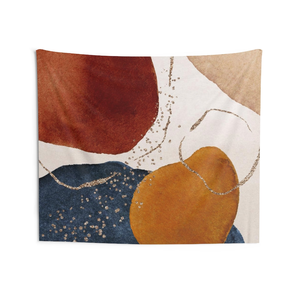 Abstract Tapestry | Rust Yellow Beige Navy Blue Gold