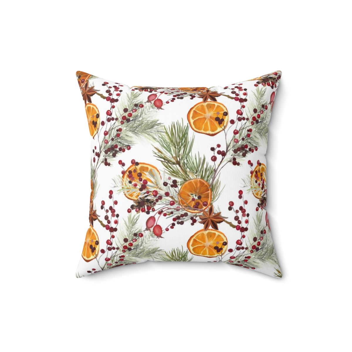 Christmas Square Pillow Cover | White Citrus Pine Needles