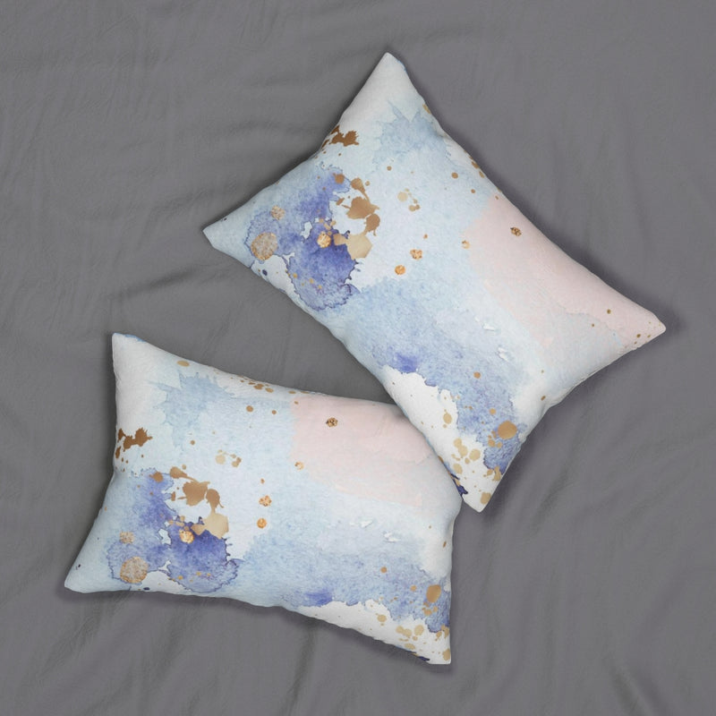 Abstract Boho Lumbar Pillow | White Pastel Blue Blush Pink