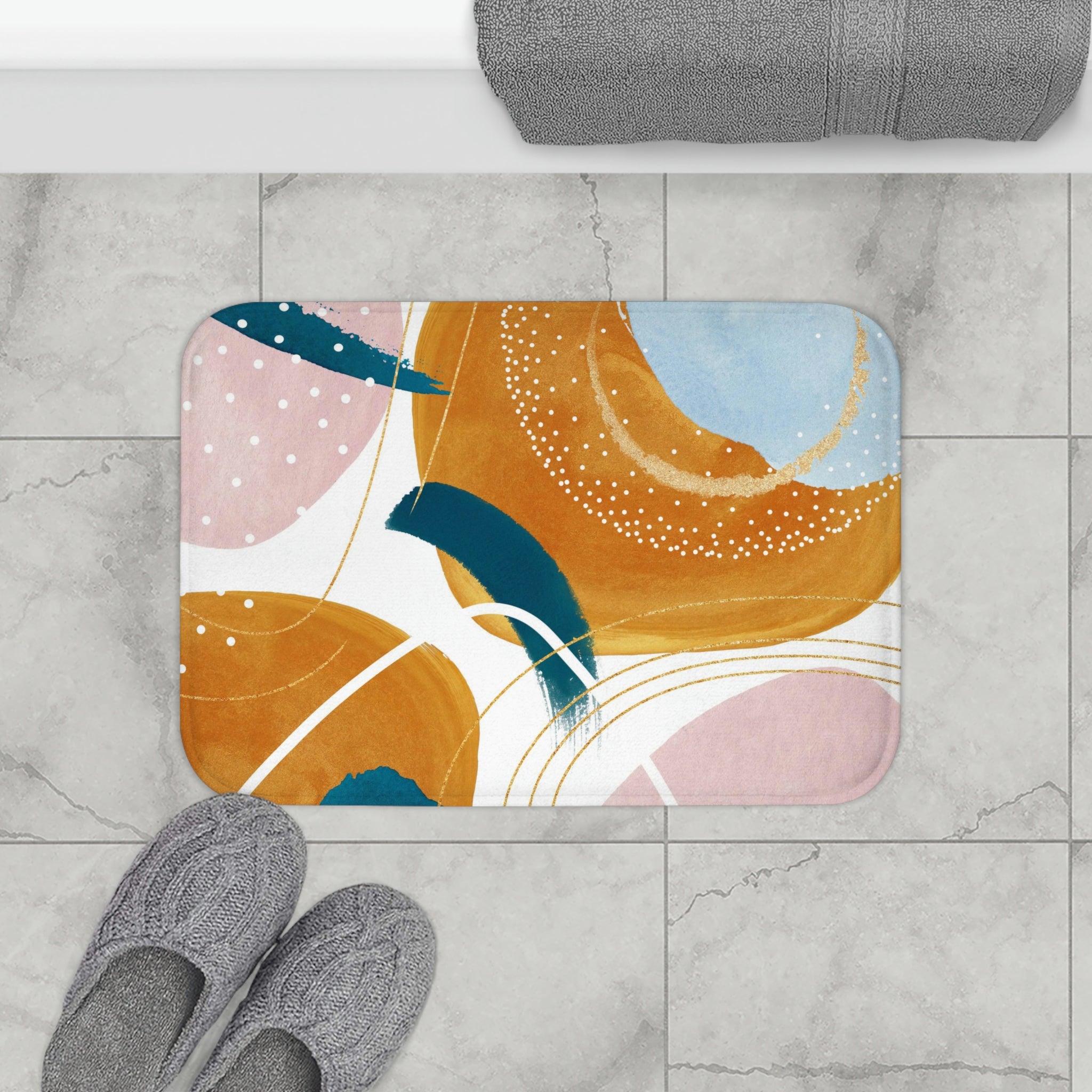 Blue Orange Minimalist | Abstract Bath Mat