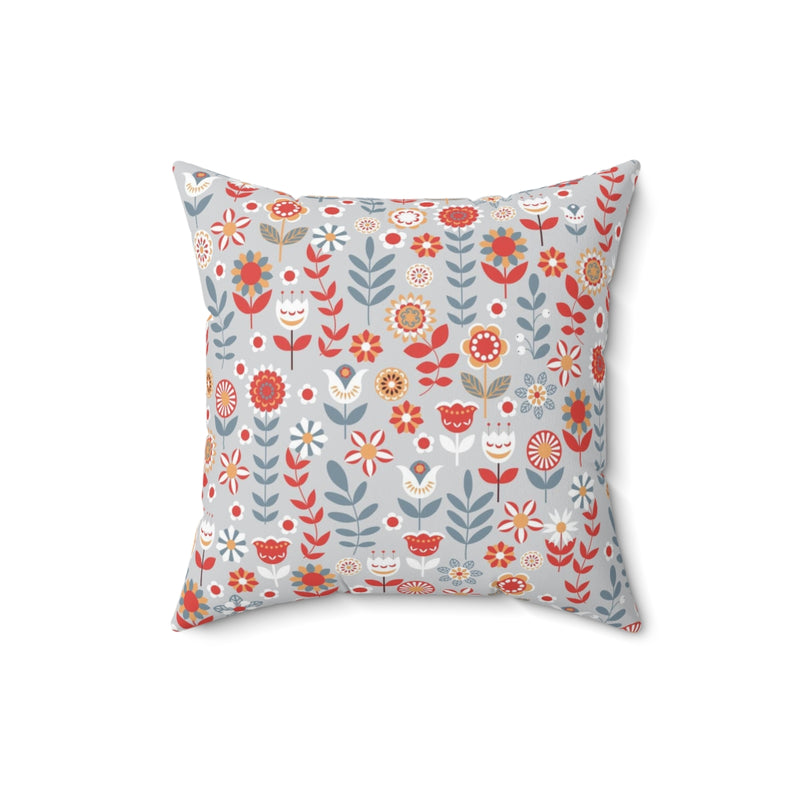Scandi Nordic Boho Square Pillow Cover | Gray Blue Red Floral