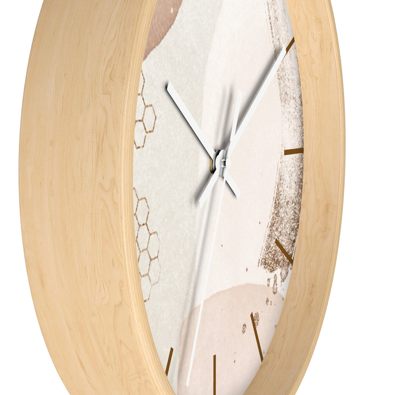 Wood,  Wall Clock, Beige and Ivory 10"