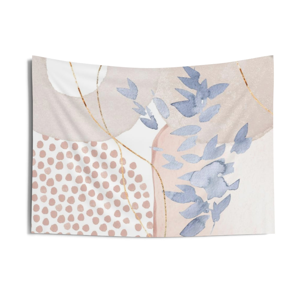 Floral Tapestry | Blush Pink White Blue Leaves