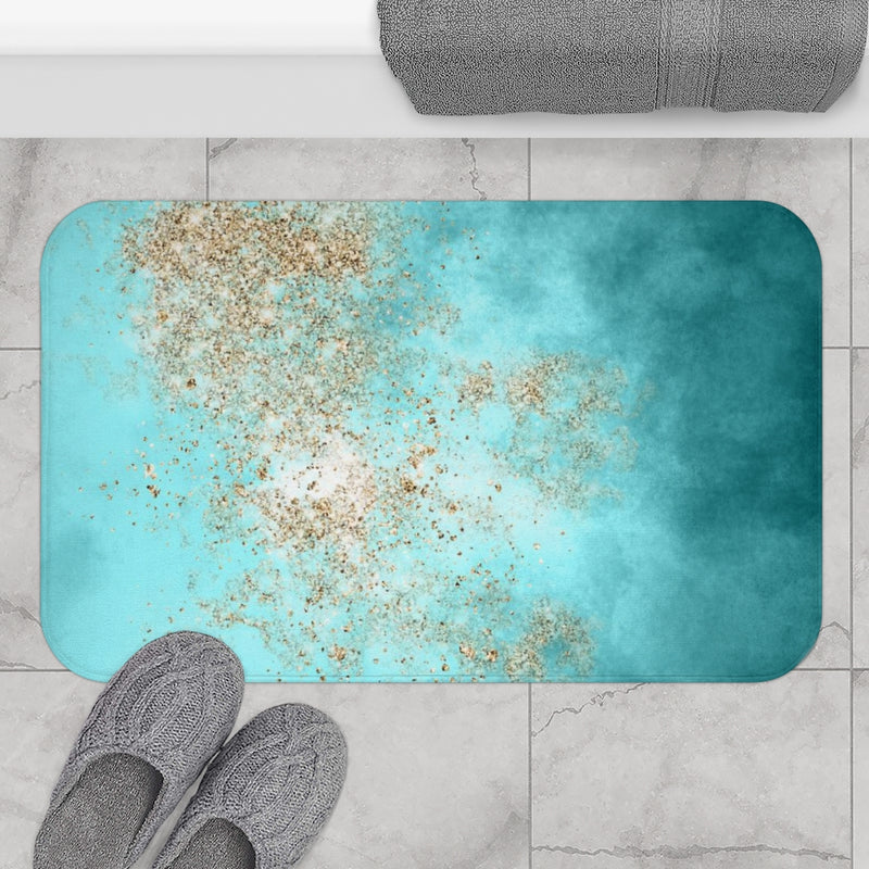 Cute Bath Mat | Teal Blue Sand Beige | Minimalist Bathroom Decor