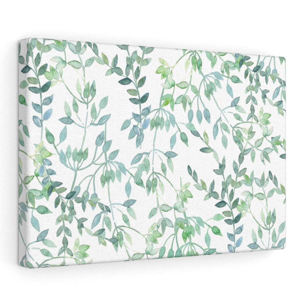 FLORAL CANVAS ART | White Green Teal Herb Leaves