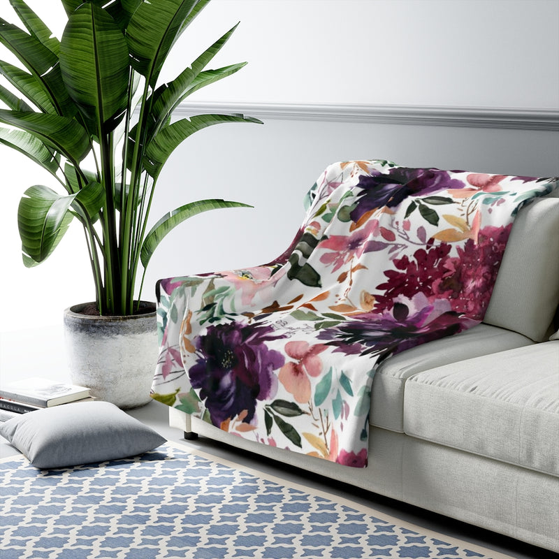 Floral Comfy Blanket | Burgundy Wine Flowers