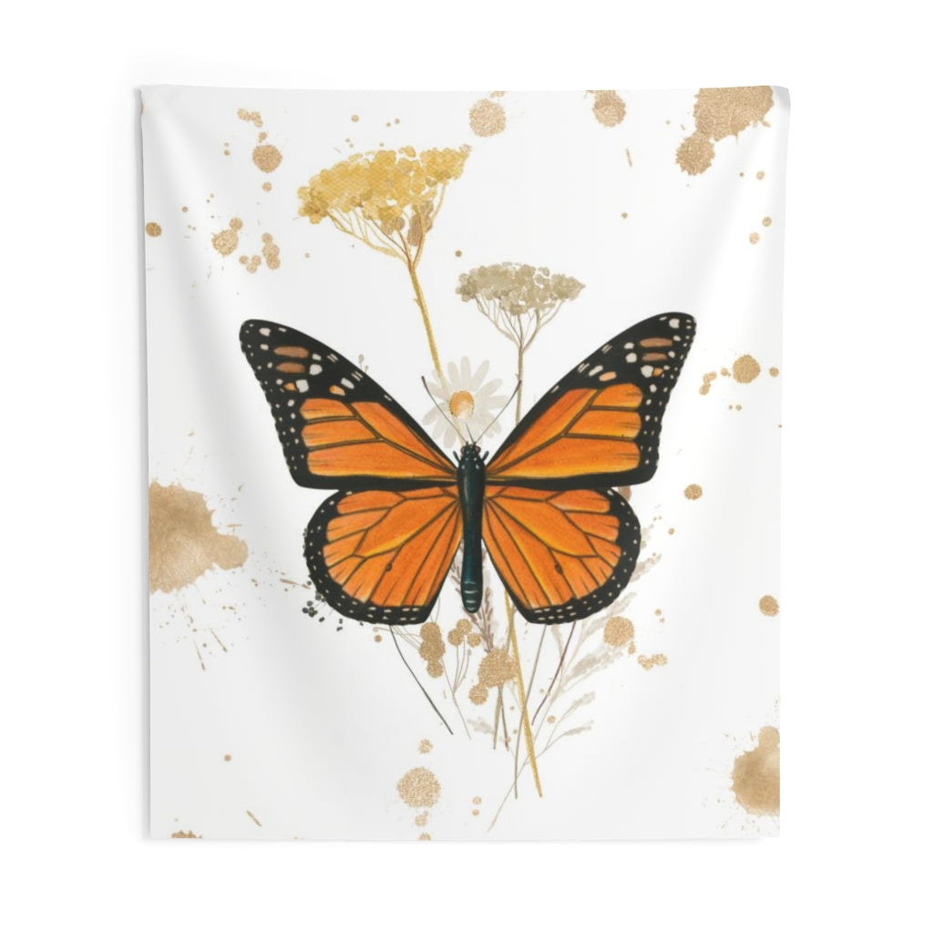 Whimsical Tapestry | White Gold Orange Butterfly