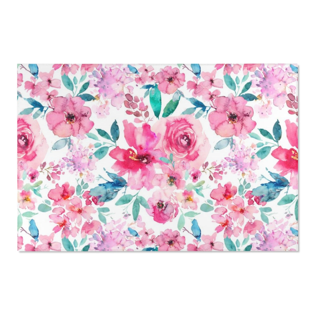 Floral Area Rug | Pink Peonies Teal