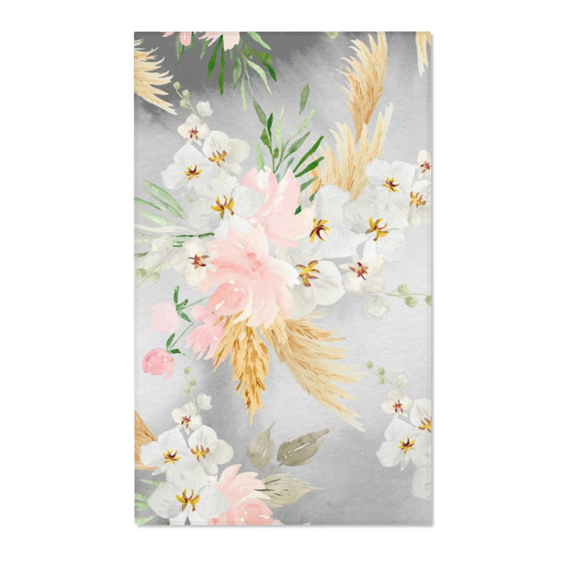 Floral Boho Area Rug | Gray White Orchids