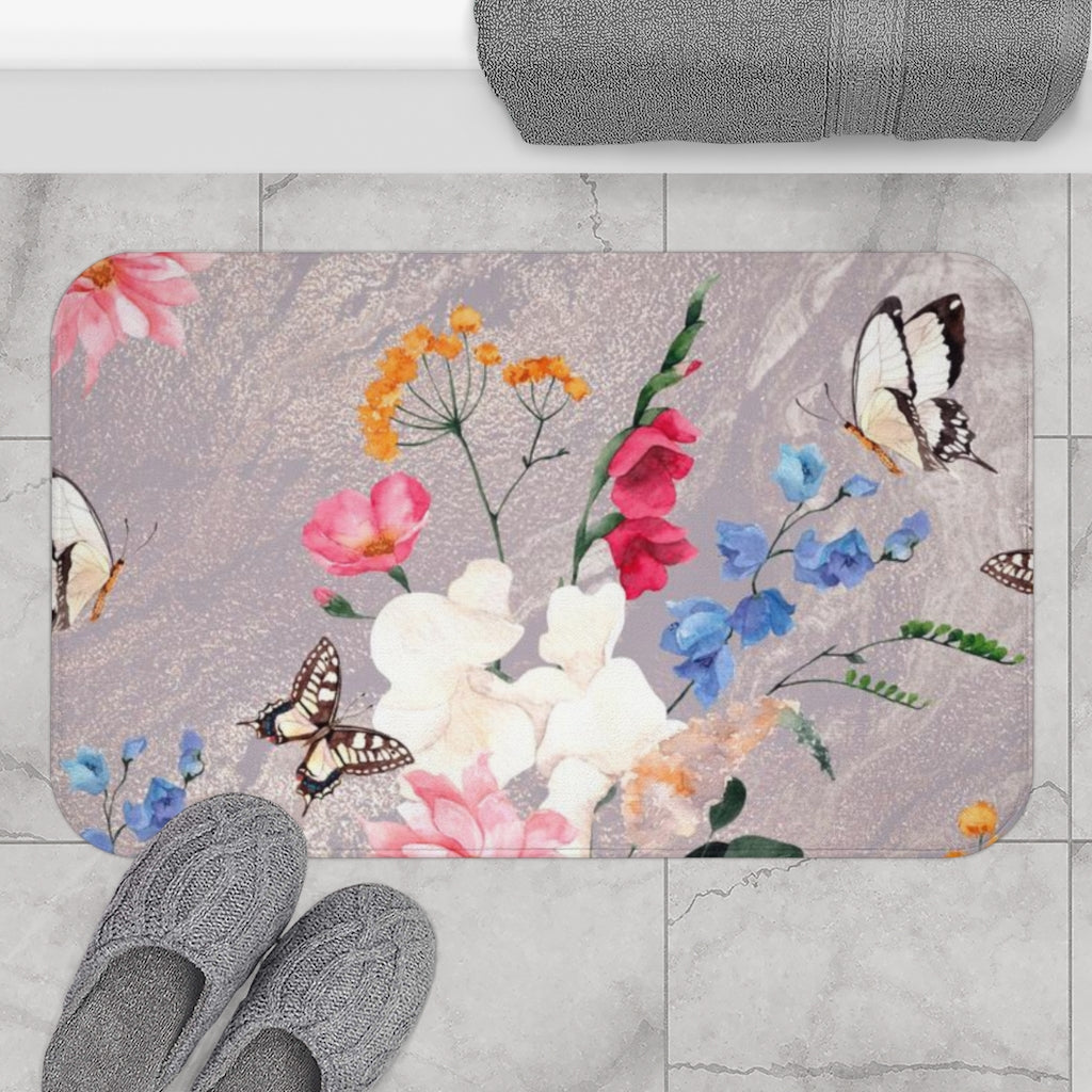 modern floral bath mat