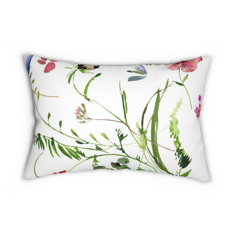 Floral Boho Lumbar Pillow | Pink Green White