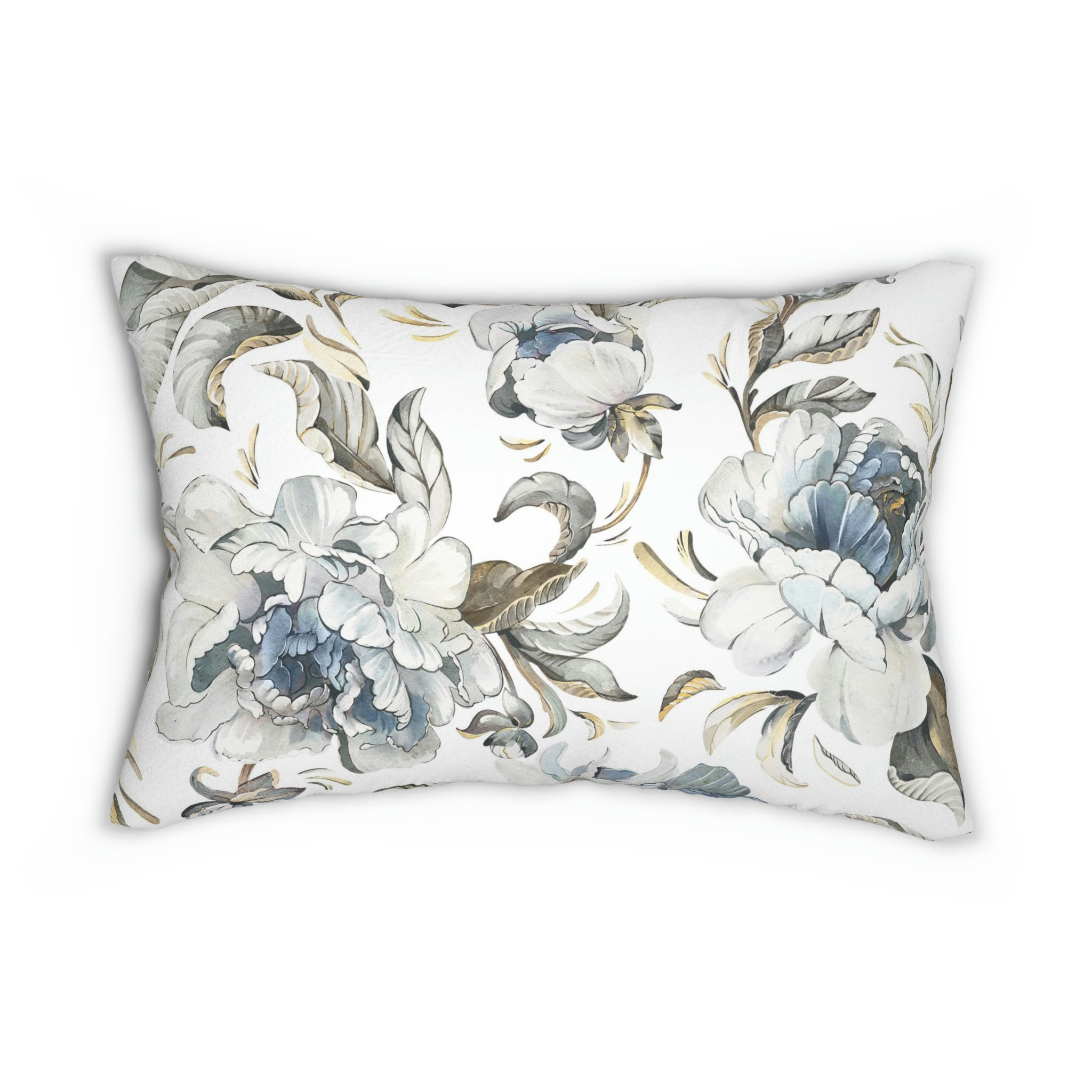 Floral Lumbar Pillow | White Blue Beige Peonies Botanical