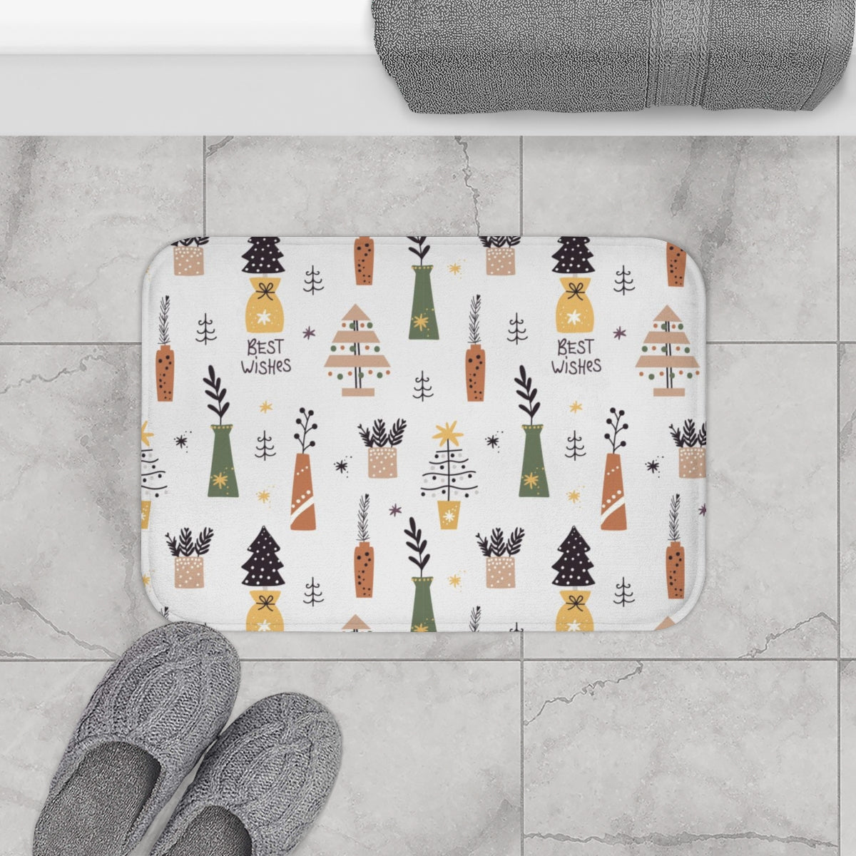 Christmas Bath Mat | Best Wishes Cute Potted Plants