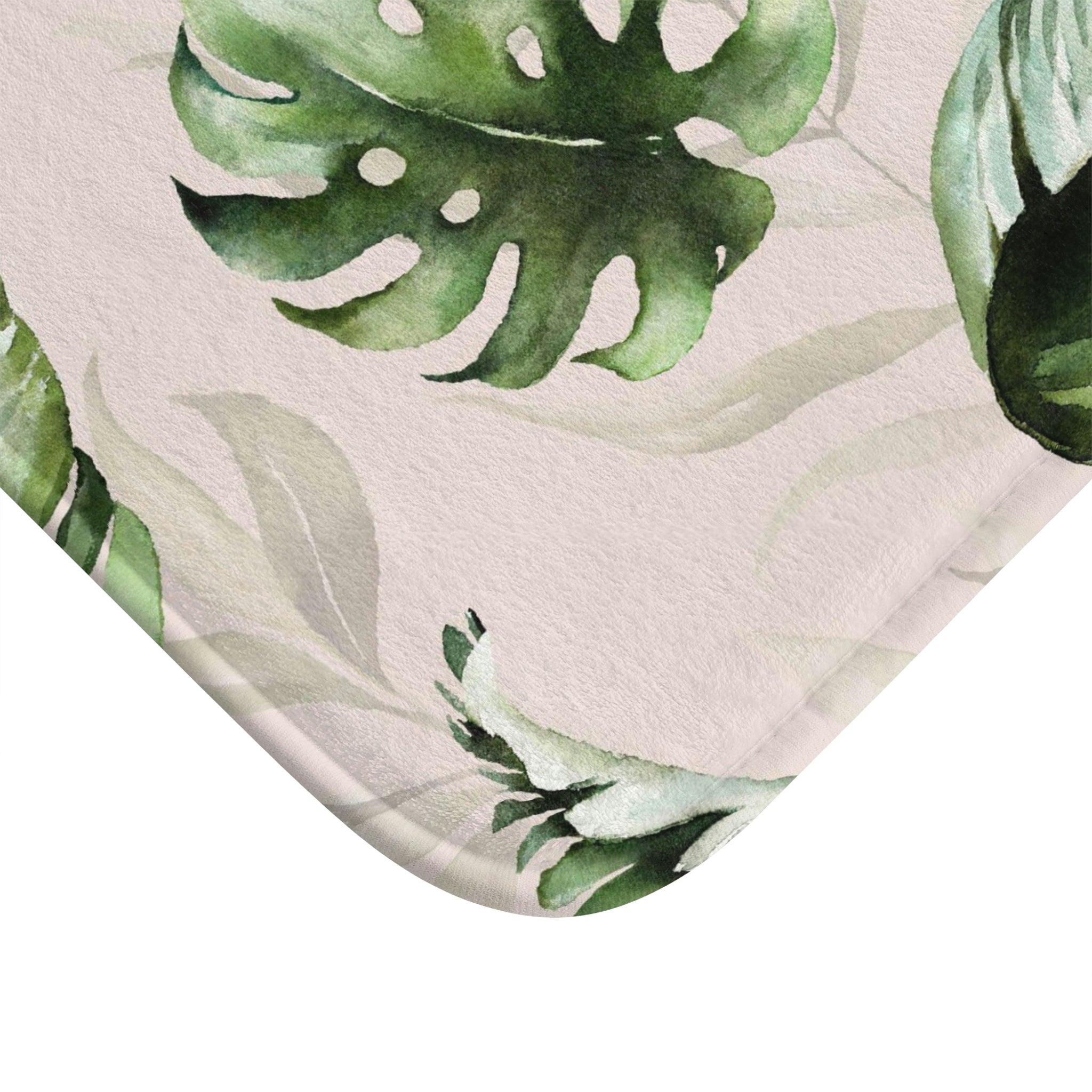 Floral Bath, Kitchen Mat | Green Monstera Leaves