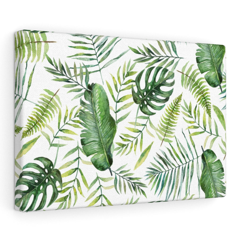 FLORAL CANVAS ART | White Green Yellow Jungle Leaves