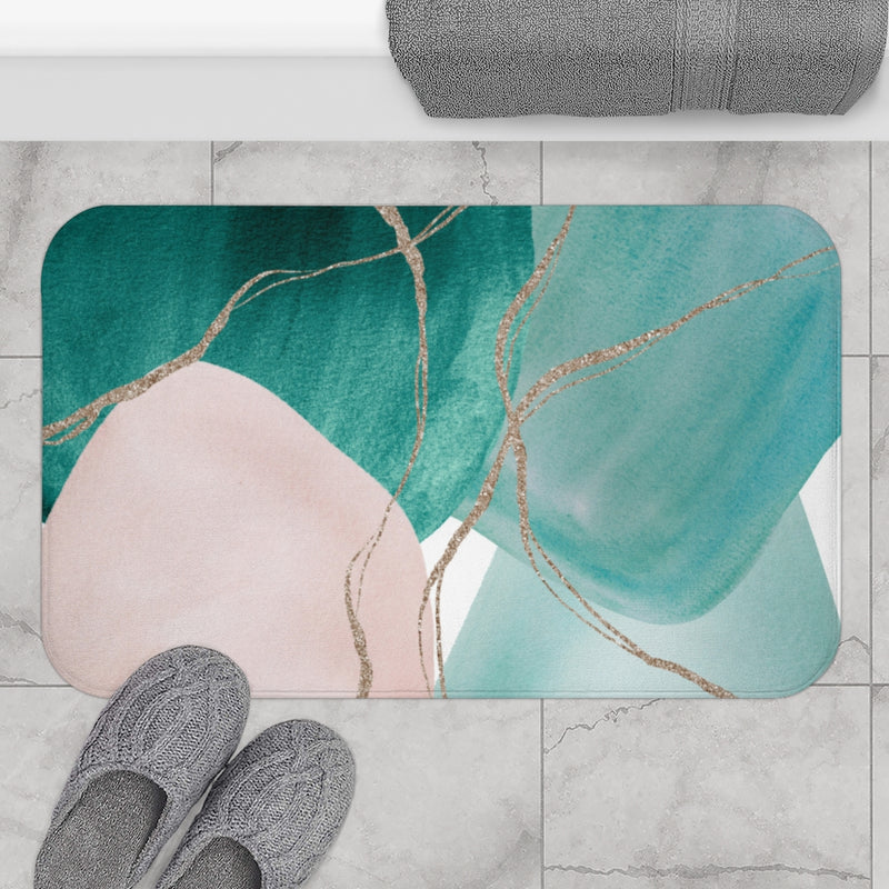 Boho Bath Mat | Geometric | Emerald Teal Green | Blush Pink | Bathroom Rug