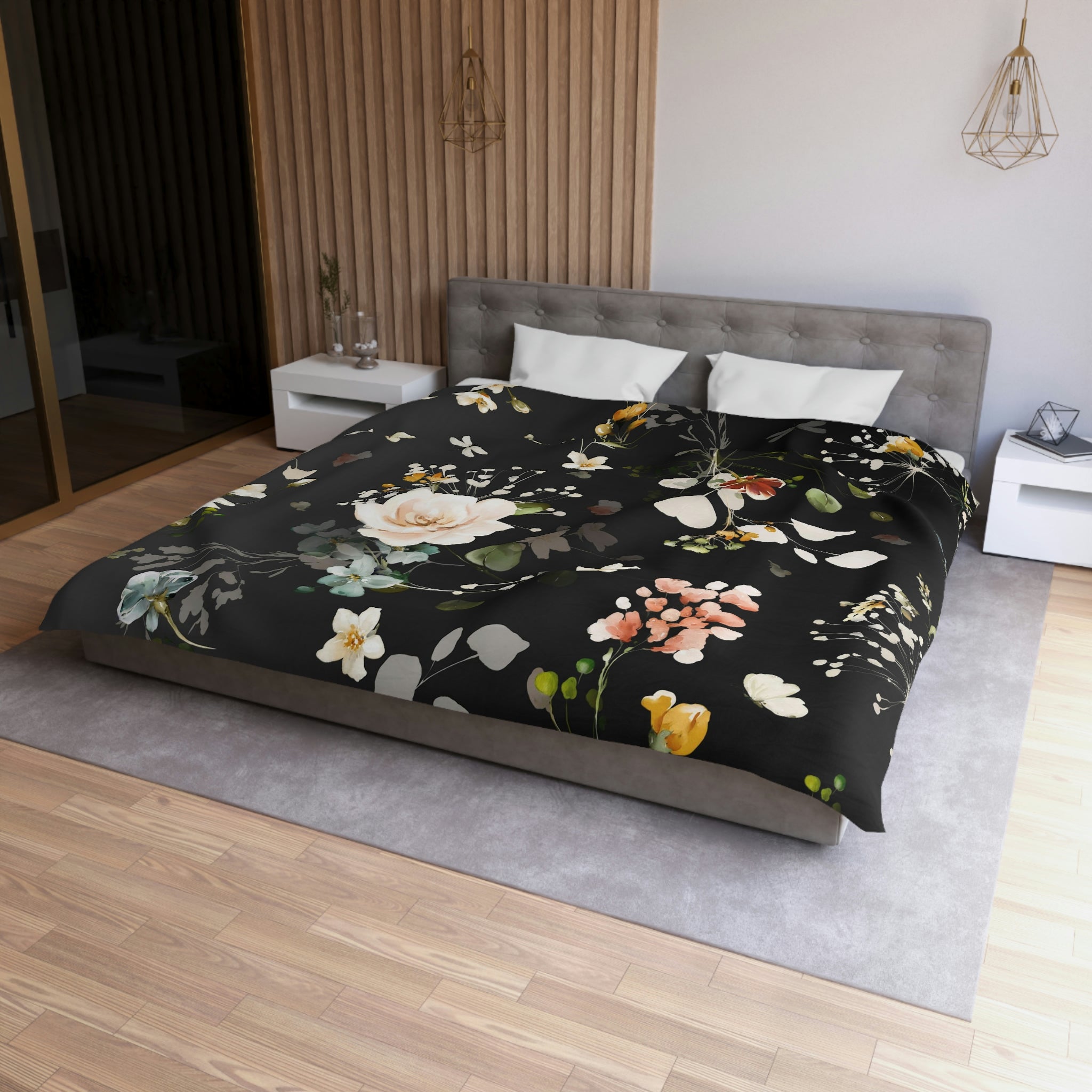 Floral Duvet Cover | Black Ivory Garden