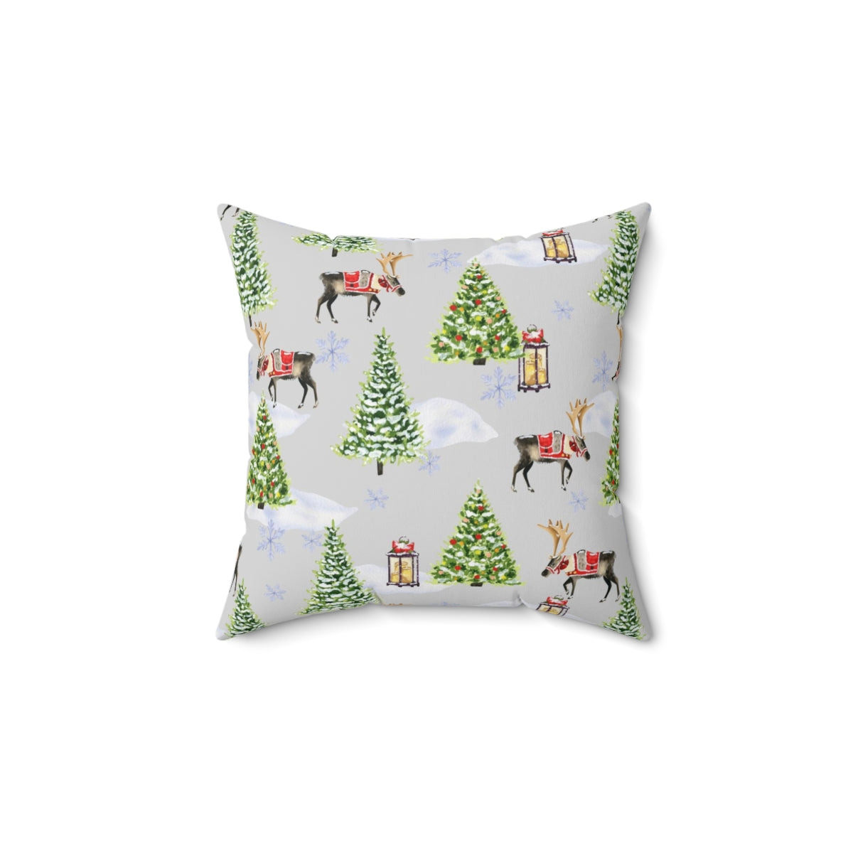 Christmas Square Pillow Cover | Gray Winter Snow Forest Trees