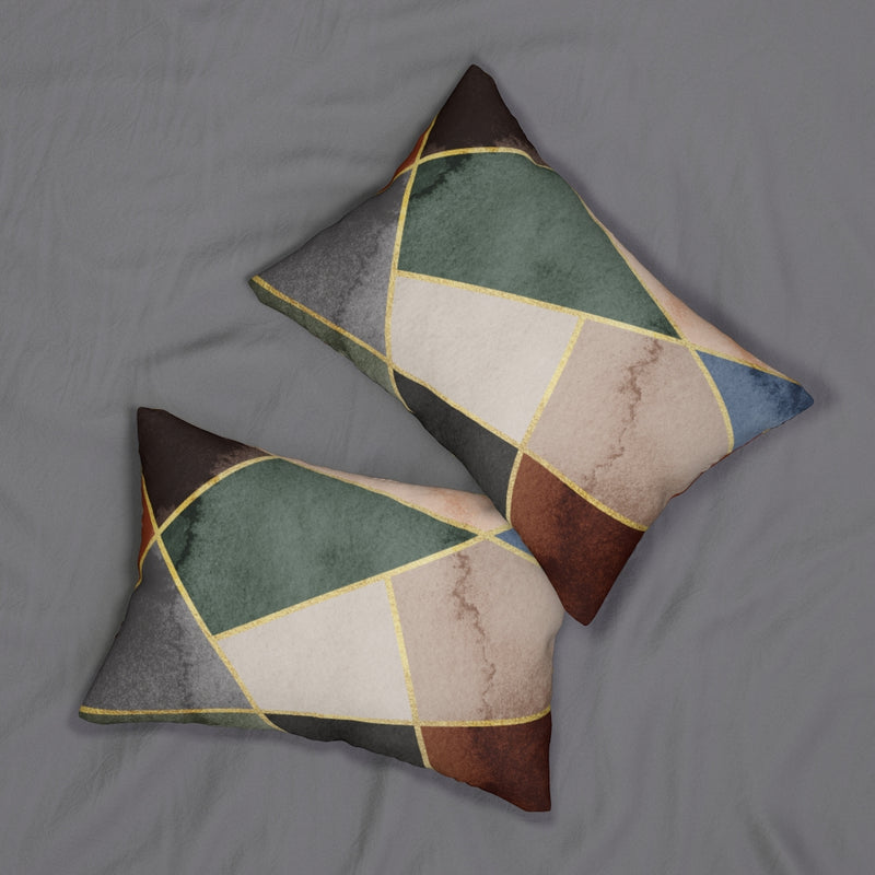 Geometric Boho Lumbar Pillow | Beige Green Gold