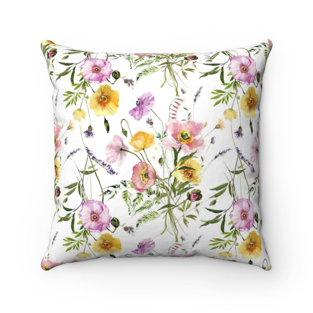 Floral Boho Pillow Cover |  Colorful Poppies Pink Yellow Green White