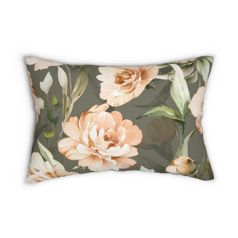Floral Boho Lumbar Pillow | Peach Green Peonies