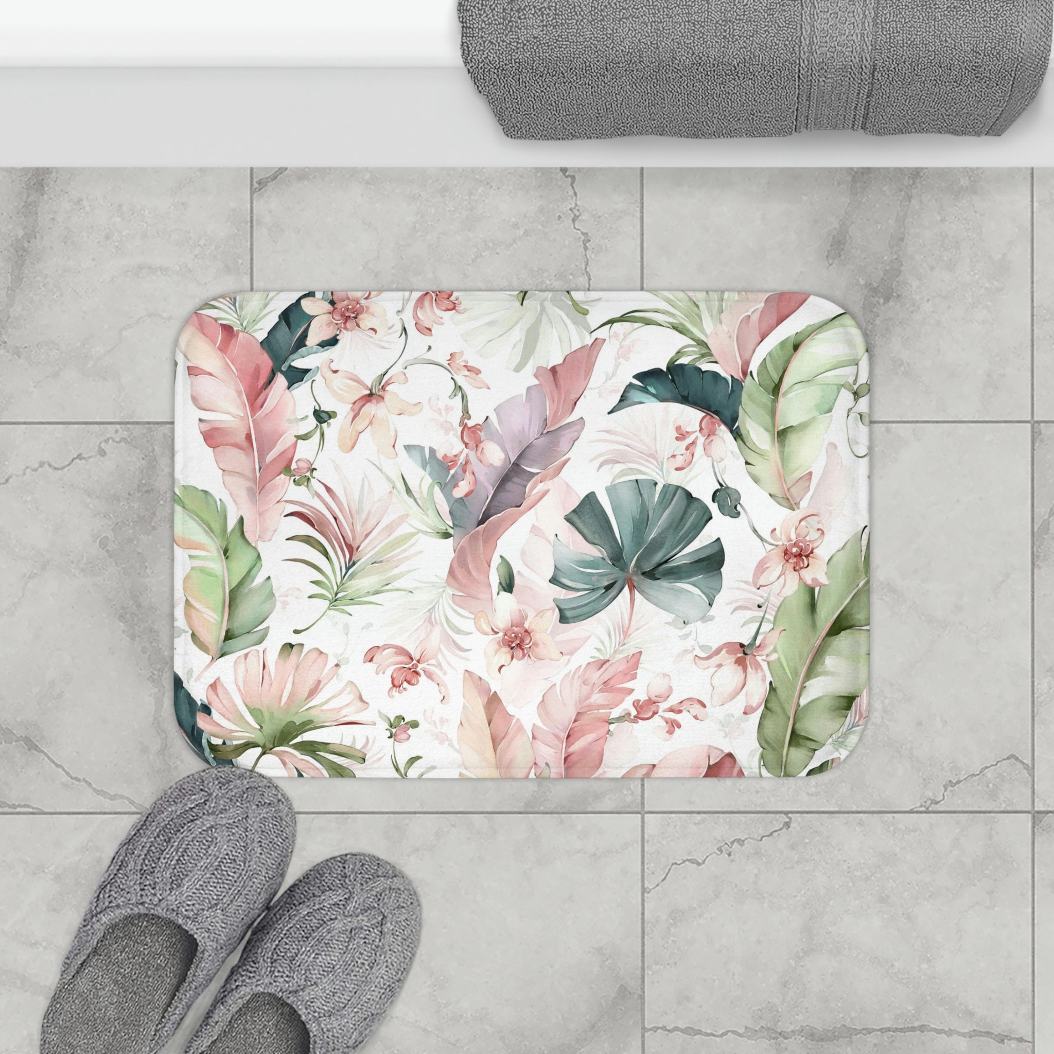 Floral Bath Mat | Sage Green Pink