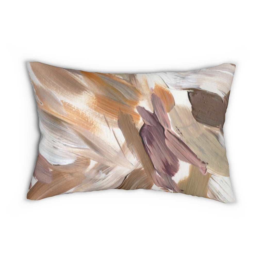 Abstract Boho Lumbar Pillow | Brown White Beige