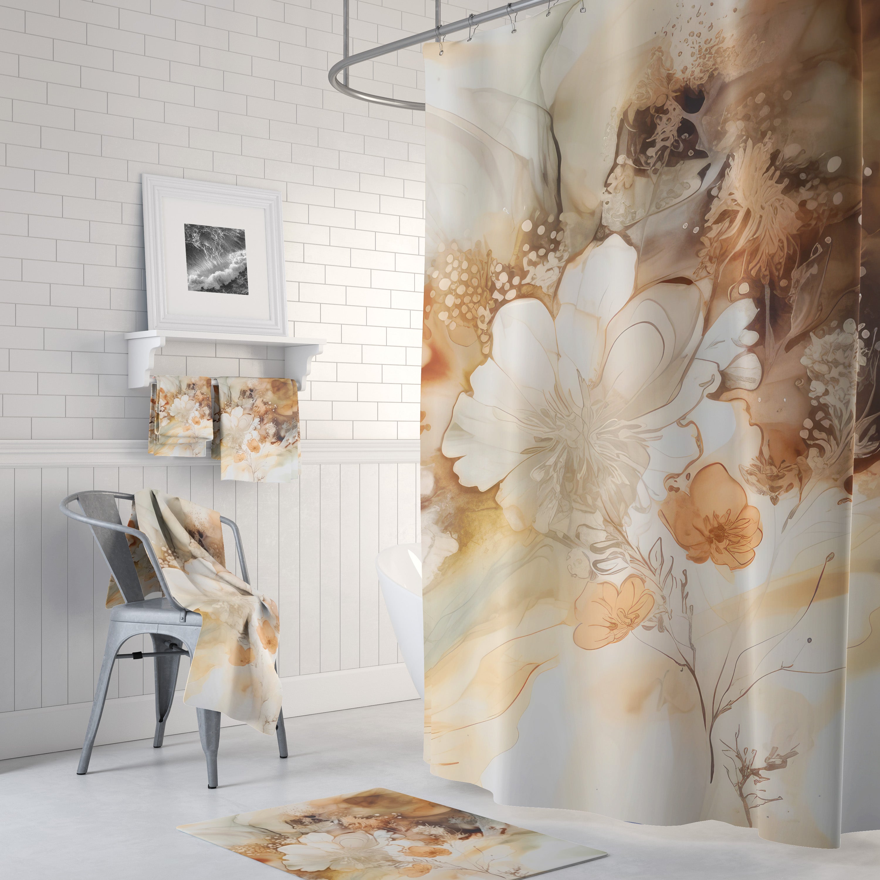 modern boho fabric shower curtain