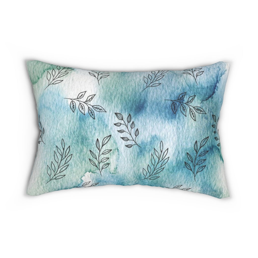 Floral Boho Lumbar Pillow | White Blue Green Black