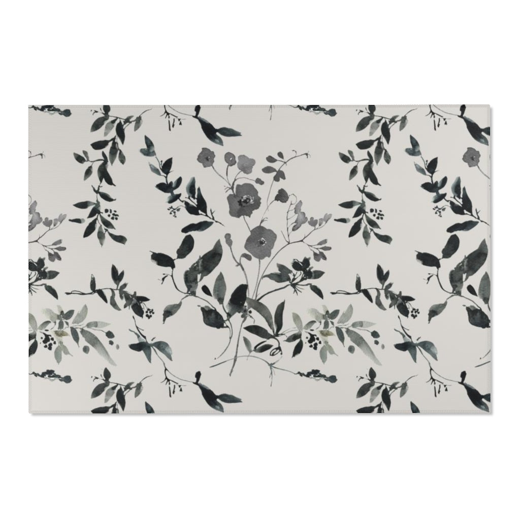 Floral Area Rug | Black Beige Sienna Leaves