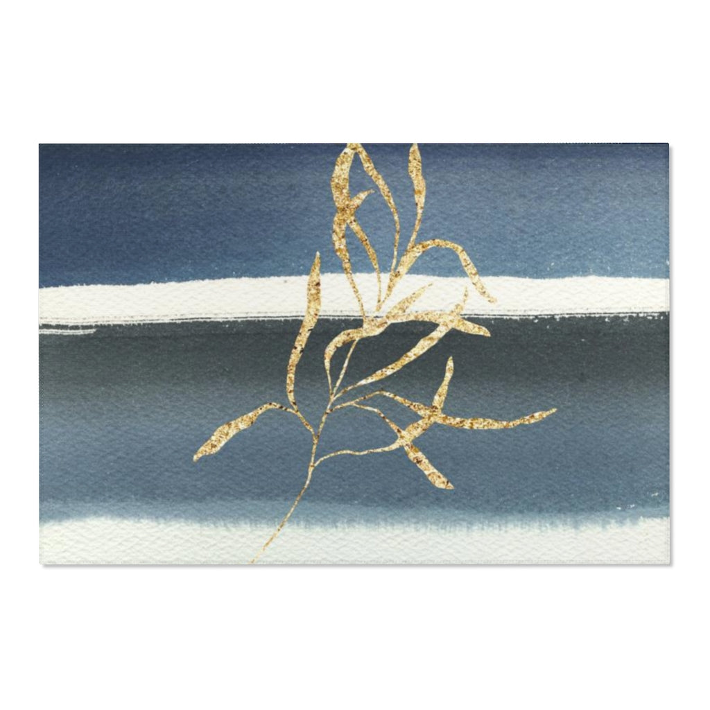 Floral Area Rug |  Navy Blue Gold Plant