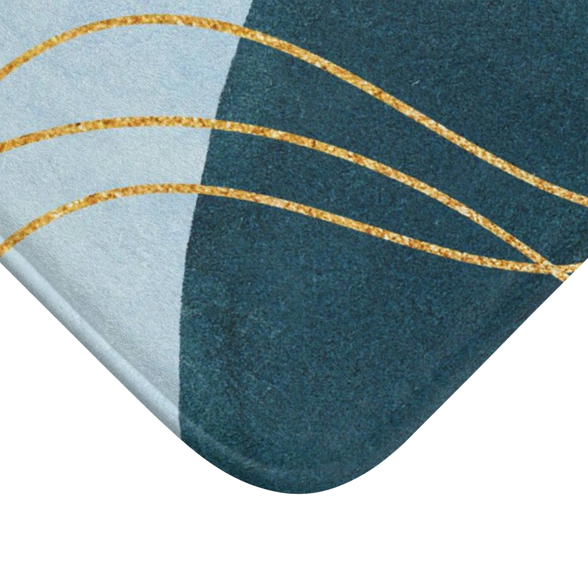 Abstract Kitchen Bath Mat | Navy Pale Blue, Earthy Beige White